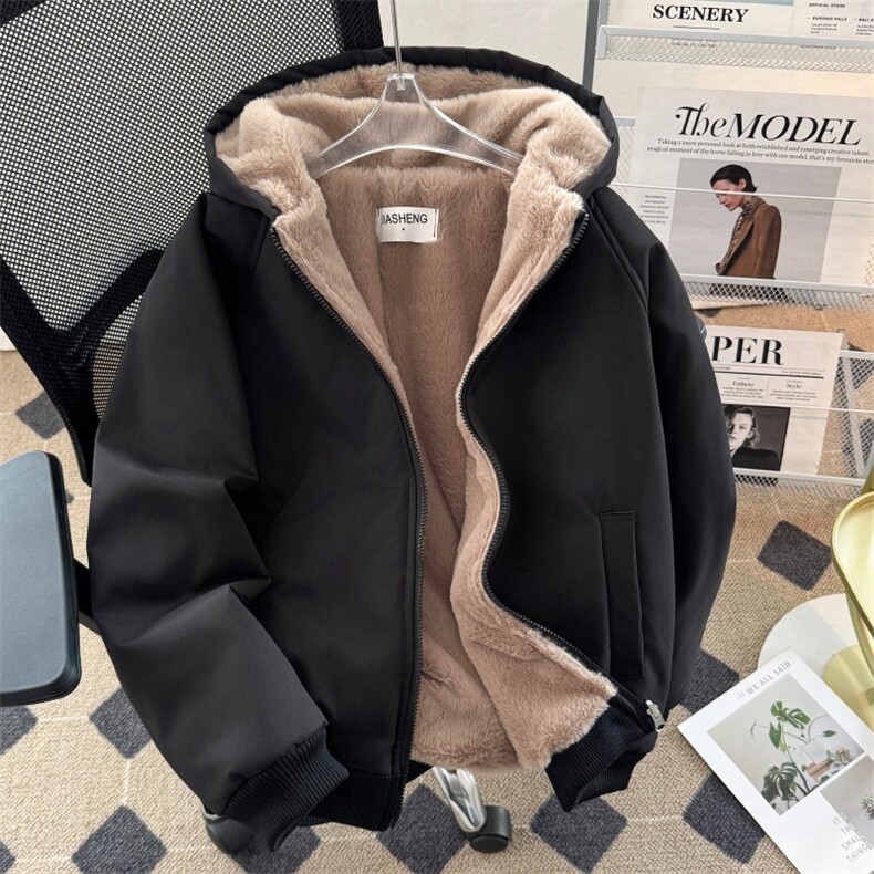 冬季羊羔绒立领拉链棉衣男cleanfit重磅帆布水洗棉服夹克,男装夹克,星座506A