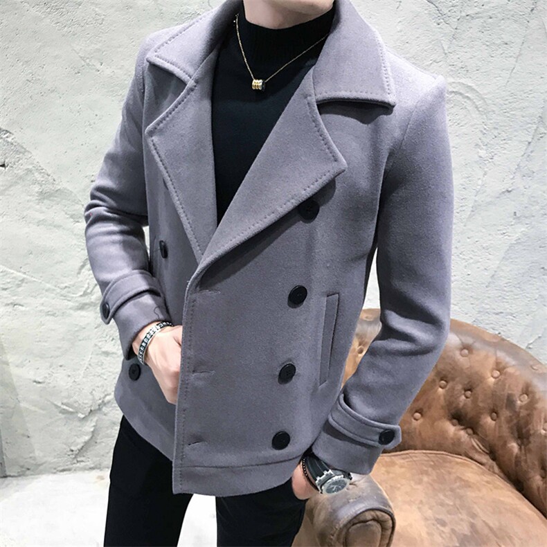 秋冬季男士短款纯色毛呢大衣时尚加棉保暖外套,男装毛呢大衣,星座407-1