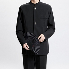 新中式西装外套男设计感金属扣垫肩西服立领中山装W6595-P62，男装西服套装，星座412-2
