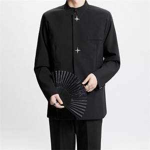新中式西装外套男设计感金属扣垫肩西服立领中山装W6595-P62图片