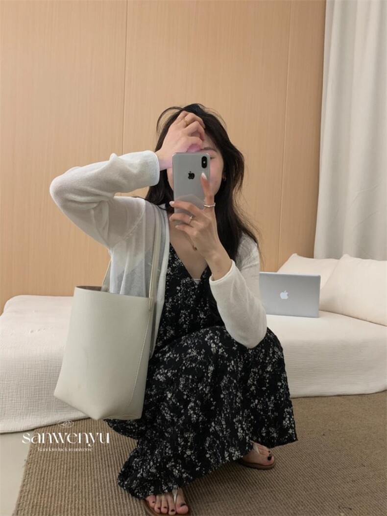 夏季新款碎花吊带裙?针织开衫，女装背心吊带，三文鱼