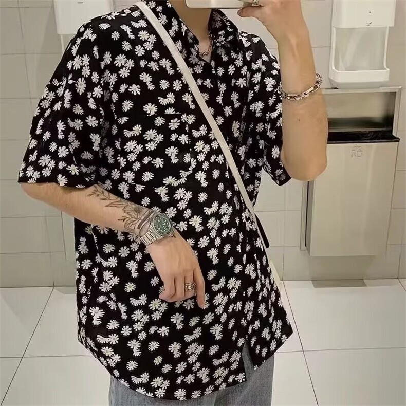 碎花短袖衬衫男夏季薄款痞帅衬衣韩版潮流百搭小雏菊男士寸衫外套,男装衬衫,星座1210-1