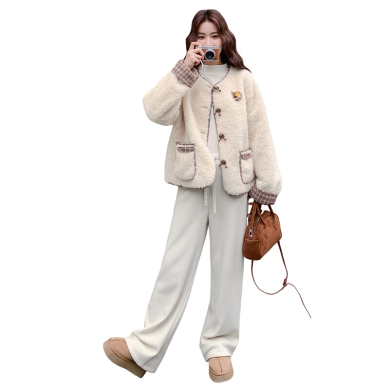 新品米色拼接皮毛一体外套2C0323150P198K298,女装棉衣/棉服,2C032