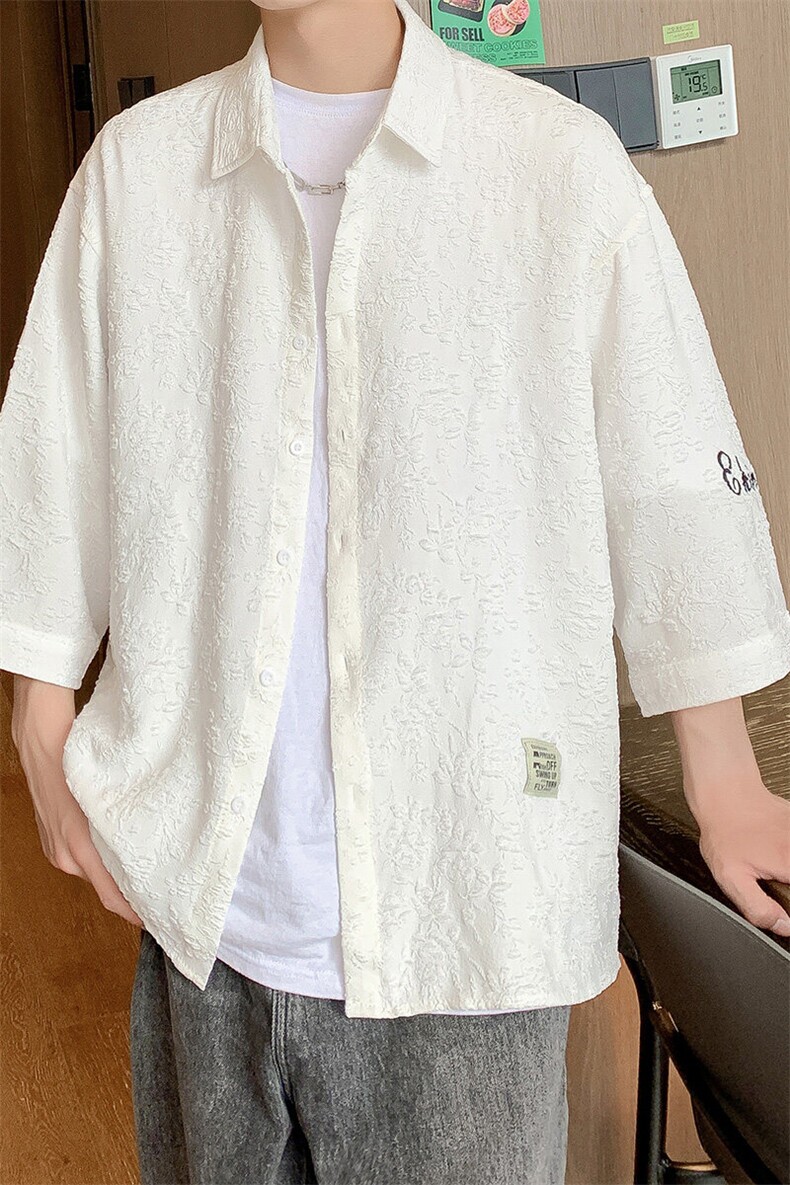 港风花型七分袖衬衫男大码M-5XL风情侣衬衫男QCS7023P45控68,男装衬衫,星座226-1