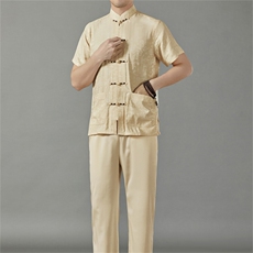 中老年棉麻短袖男中式唐装爸爸装风夏刺绣亚麻套装MJ233套装，男装民族服装，星座1105-3