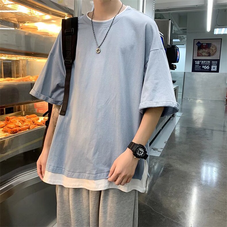 男圆领T恤宽松短袖假两件T恤H005P28,男装T恤,星座1116-2
