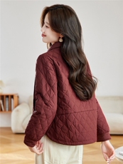 小香风菱格夹棉保暖外套女2025秋冬新款时尚翻领百搭显瘦轻薄棉服，女装棉衣/棉服，沐七七