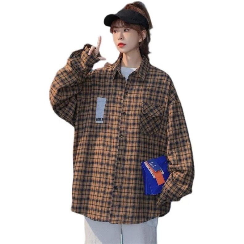 格子衬衫长袖美式复古潮牌痞帅防晒外套潮流ins衬衣服,男装防晒衣,星座1210-1