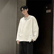 b228-ct2015-P45纯色破洞长袖T恤打底衫，男装T恤，电商A016 (原B228)