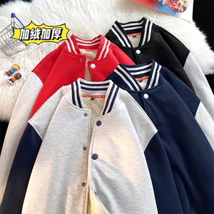 冬季新款加绒加厚大码宽松棒球服羊羔绒外套男XZ102A-4-300-P65图片