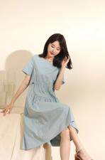 麻料风冰丝格连衣裙，女装连衣裙，叠彩服饰