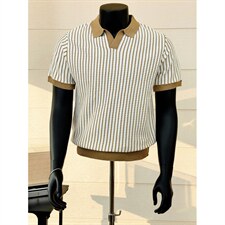 下架针织打底衫翻领拼色V领短袖K86012-P55，男装T恤，星座1012-1