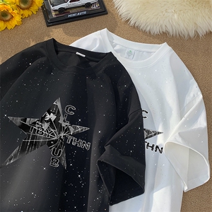 量大优供抖音视频 支持得物配合二开美式满天星亮片短袖T恤MTX508图片