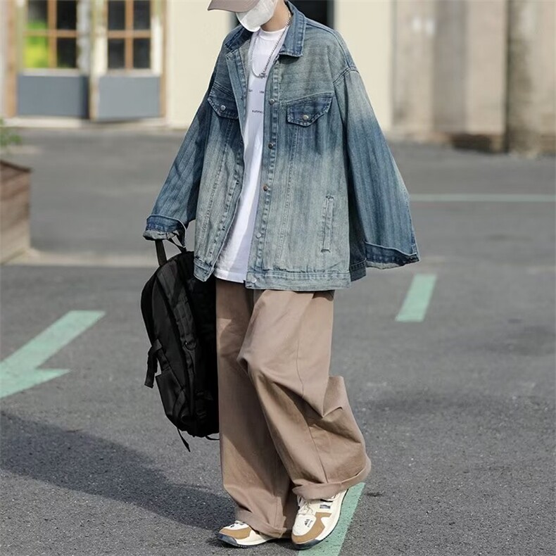 复古水洗牛仔外套男秋冬2022新款渐变色宽松盐系长袖上衣GW029P70,男装夹克,星座1116-2