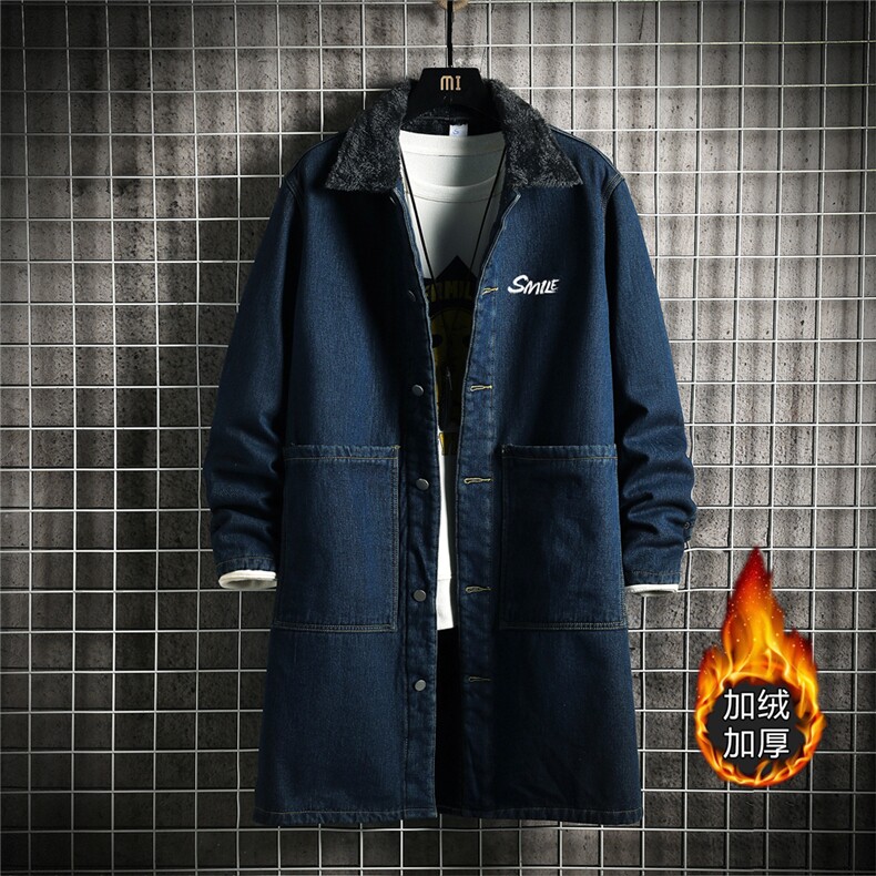 FY5019J-P98M-5XL控138加绒羊羔绒白底长款牛仔风衣大码网格，男装风衣，星座103A