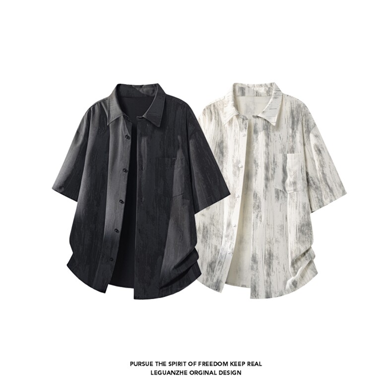 2026夏季新款港风白底大码印花短袖衬衫M-5XHC26208-特P25，男装T恤，电商A022