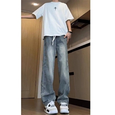 牛仔裤男美式高街复古微喇裤春秋款直筒工装裤子310B-1-NZ881-P50，男装牛仔裤，星座310B-3
