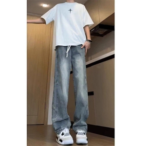 牛仔裤男美式高街复古微喇裤春秋款直筒工装裤子310B-1-NZ881-P50图片