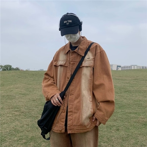 美式高街牛仔外套男春秋季ins潮牌渐变扎染hiphop宽松夹W4681-P68,牛仔黑色半裙搭配图片