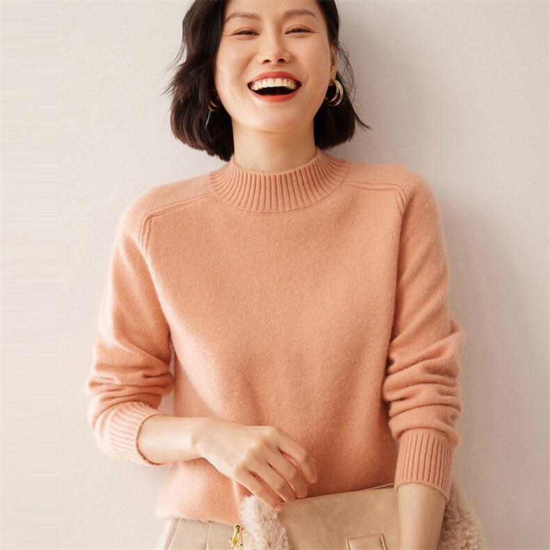 2025秋冬新款女士7针前马鞍肩后插肩半高领衫,女装羊绒衫,拓驰羊绒