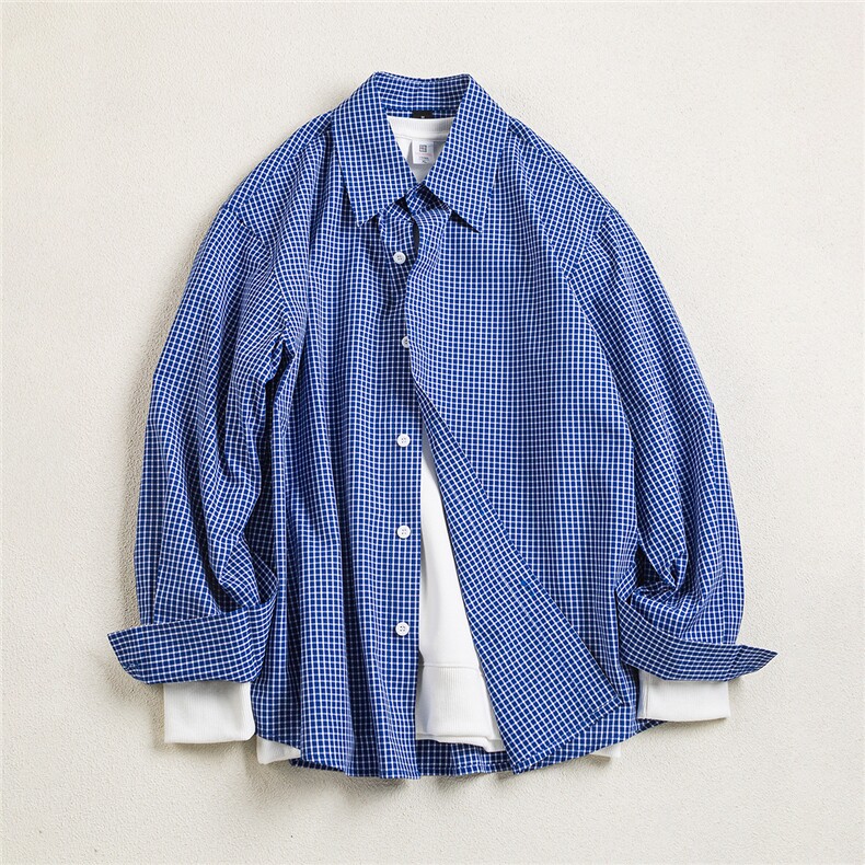 B413-1-DX6160日系少年格子长袖衬衫男春季休闲宽松百搭衬衣外套，男装衬衫，电商B413-1