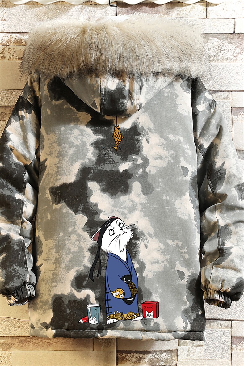 MC49014-P135大毛领迷彩衣男大码加厚服男袄子砖墙挂拍,男装棉衣,电商A040A