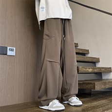 特批P45无差价春季新款港风褶皱运动卫裤男多口袋潮拖地长裤K1477，男装休闲裤，电商A001