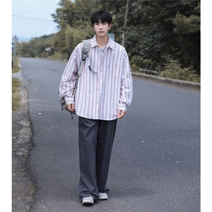 抖音好品质 条纹衬衫男士潮流高级感港风长袖衬衣CS7226P45控68图片