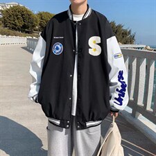 新款春季百搭长袖外穿克莱因蓝棒球服夹克单排扣WT14P65图片
