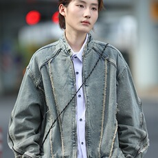 JK8632-P64美式潮牌设计感毛边短款牛仔外套，男装工装外套，电商B323A