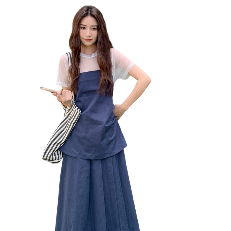 高级感气质韩系套装裙女2025年夏季新款短袖吊带上衣半身裙三件套,女装套装/套裙,2C259