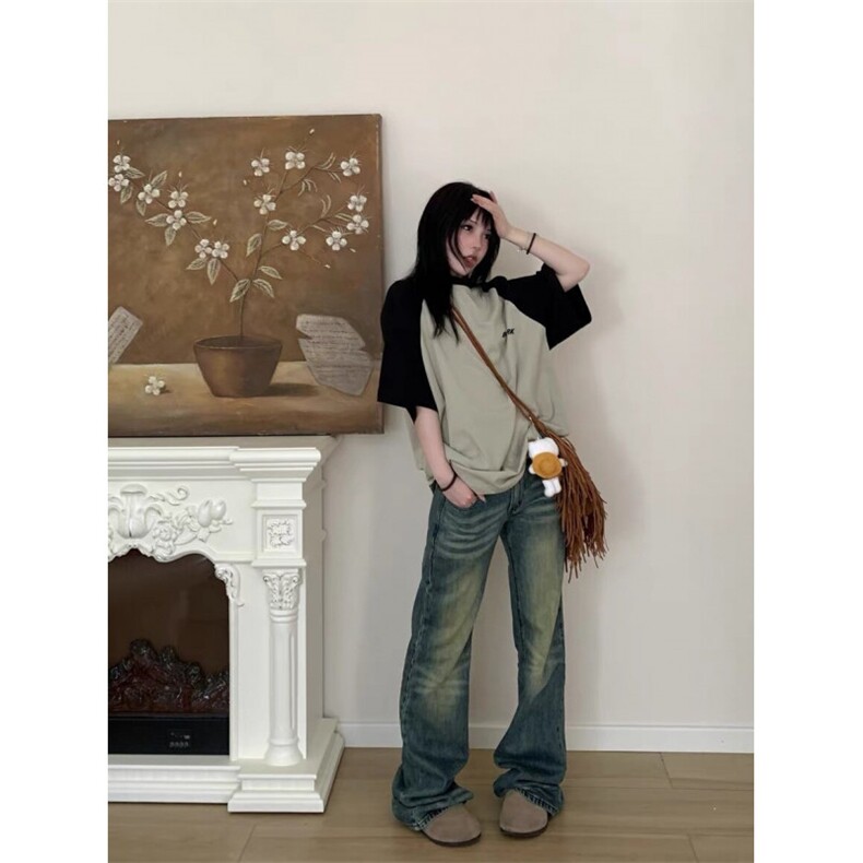 H0588-P35索罗娜罗口领字母印花擦肩袖短袖T恤宽松,女装T恤,星座617A-2