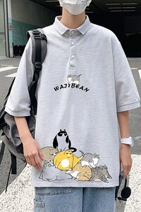 PL57155-P35 翻领短袖polo衫男大码胖子半袖t恤男有领保罗衫 模特图片