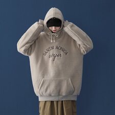 703-W199秋冬拉绒羊羔毛卫衣绣花情侣套头帽衫蓝底，男装卫衣，星座703