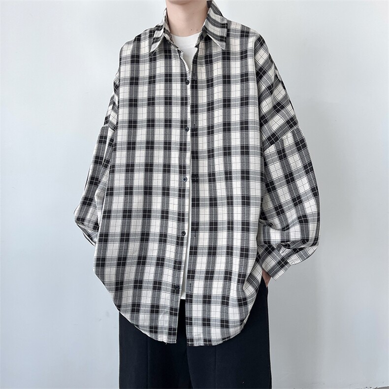 现货格子长袖宽松衬衫男KD554-P40,男装衬衫,电商D312-1