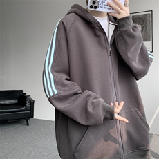 8XL-M秋冬美式运动三条杠条纹开衫卫衣连帽特大码宽松JK5206/P65，男装卫衣，电商B238