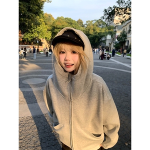抖音得物高品质 26春装美式高街重磅宽松结构高领连帽卫衣外套W60图片