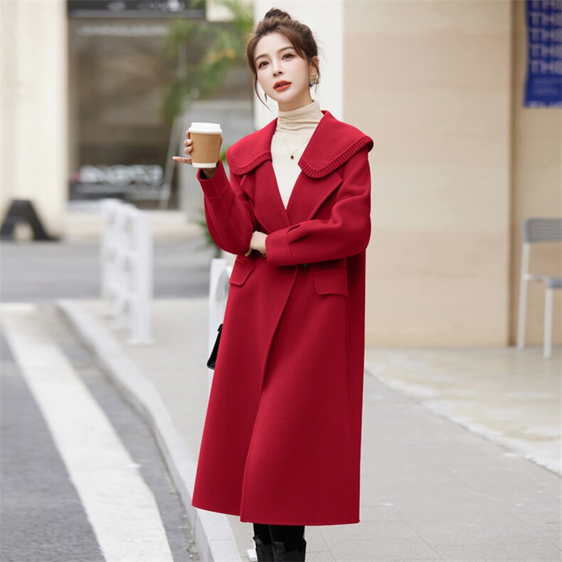 【现货】2025新款宽松时尚显瘦双面羊毛大衣过膝高端毛呢外套,女装毛呢外套,乐吉娜