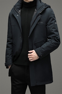 男士可脱卸帽内胆羽绒服冬季中长款加厚男装中年保暖灰羽绒外套图片