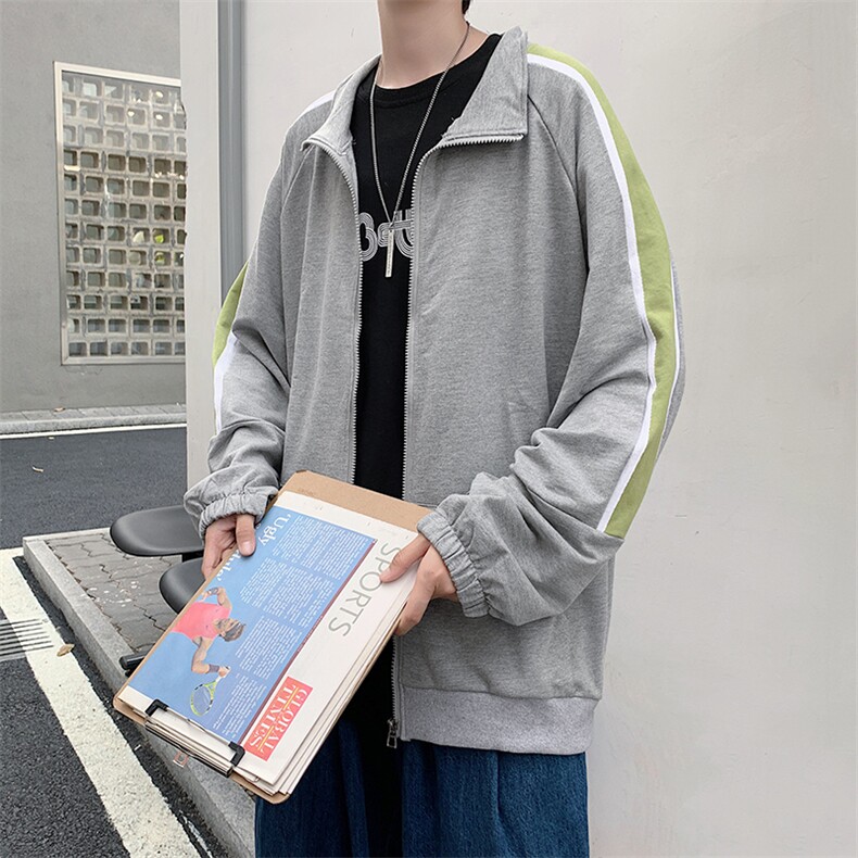 春秋撞色条纹卫衣ins港风原宿风宽松休闲百搭开衫外套W1186-P30,男装夹克,星座512-4