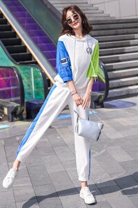 2022年夏季套头连帽时尚拼接撞色户外系列套装图片