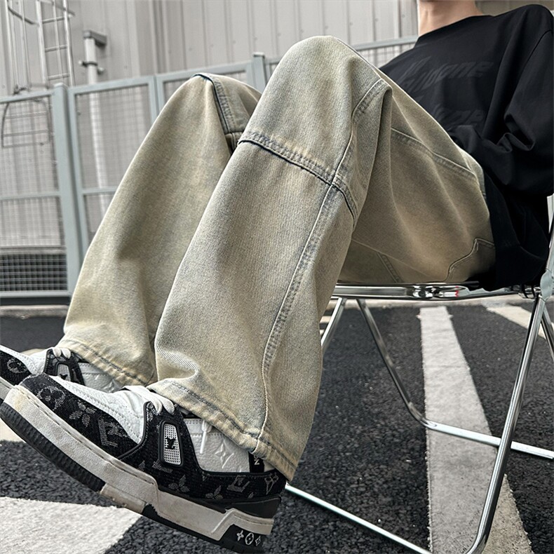 2024春季新款外景大码美式不规则牛仔裤M-5XGK24123-P50,男装牛仔裤,电商A022