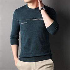 中年男士时尚圆领针织衫长袖毛衣秋季薄款宽松免烫纯色上衣男装，男装针织衫/毛衣，电商B212（原钱塘6029）