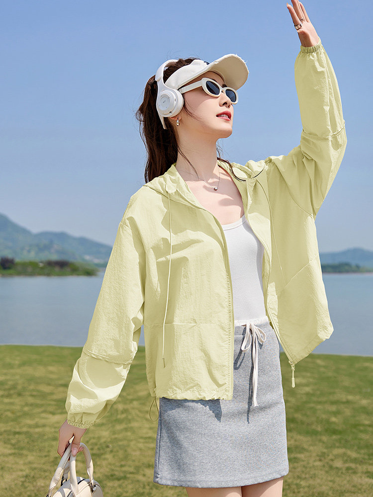 时尚防晒衣女夏季2025新款宽松休闲防晒服连帽户外透气开衫薄外套,女装防晒衣,以桐