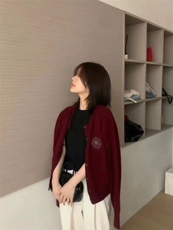 绣花时尚圆领长袖单排扣简约2024年秋季针织衫，女装羊毛衫，德聚羊绒
