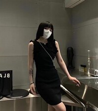 无袖冰丝连衣裙 袖口木耳边设计,女装连衣裙,ZIA