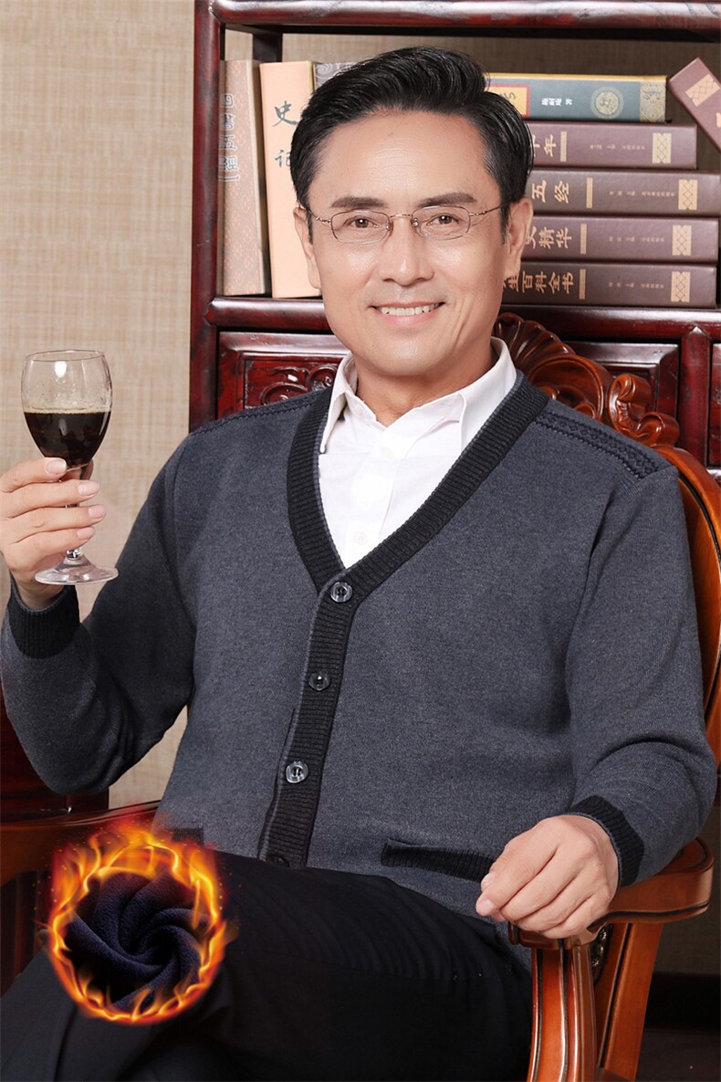 冬季新款男士加绒加厚保暖针织开衫中老年商务休闲爸爸装打底衫,男装针织衫/毛衣,电商B212（原钱塘6029）