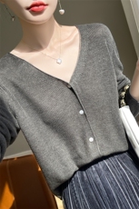 针织开衫女短款外搭薄款外套2024夏季新款V领长袖防晒衣服，女装针织衫/毛衣，皓宇羊绒