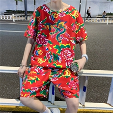 TZ203男女休闲东北大花短袖圆领T恤衫短裤可套装单选团队服风，男装休闲套装，星座115A(原星座507）