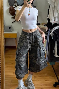 A2144TP48-网图2025夏季新款美式迷彩工装七分裤男多口袋中裤子图片
